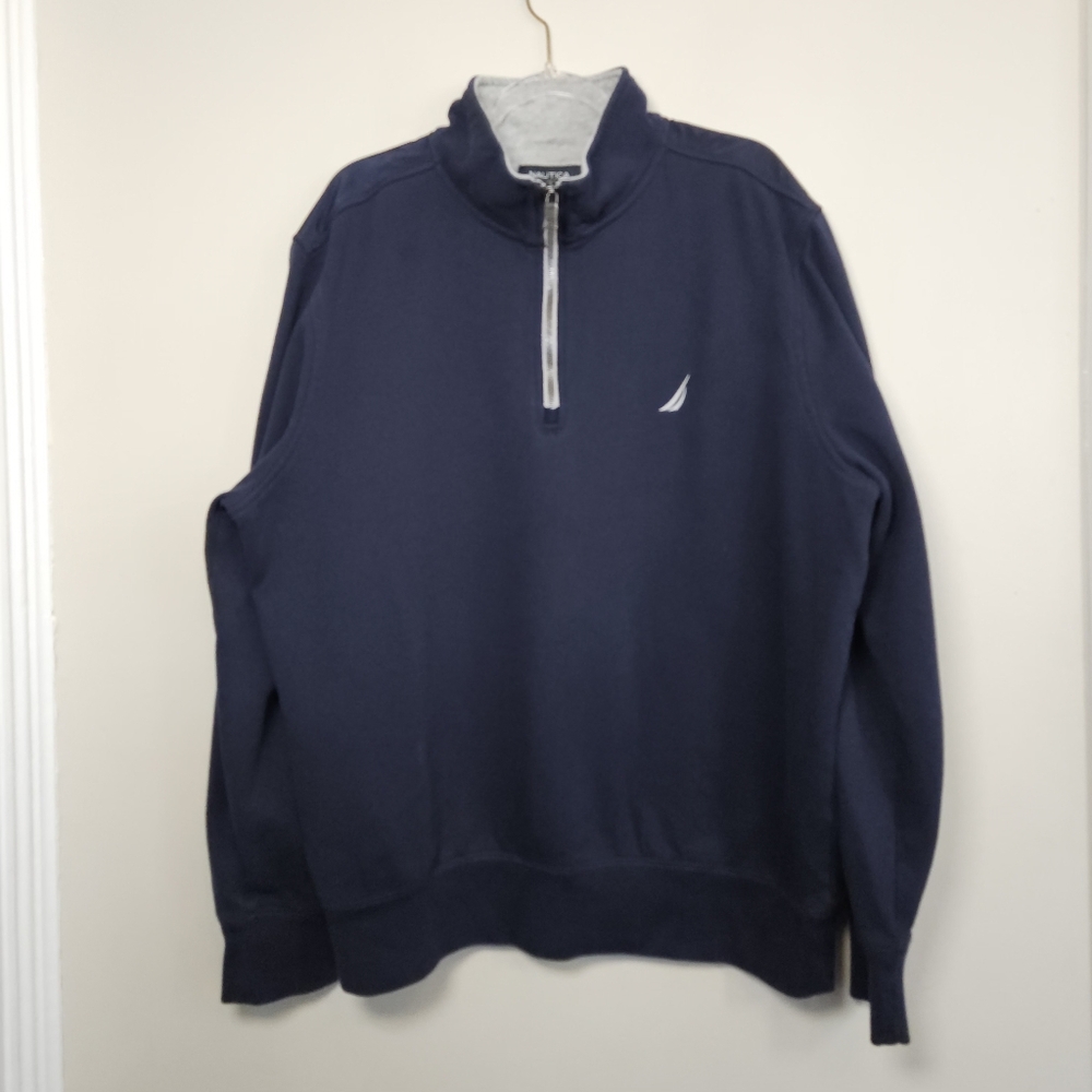 Nautica Quarter Zip Sweatshirt Navy Gray Mens Size Large